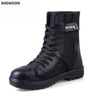 BAEWOON TB25 Bottes tactiques d'été noires respirantes pour hommes, chaussures montantes en toile, respirantes en maille, unisexe, pour la sécurité et l'entraînement