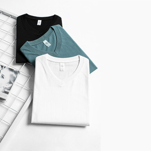 T-shirts en coton 100 % col rond à manches courtes, 210 g, grammage lourd, logo personnalisé, unisexe, coupe ample, amincissante, blanc pur, rose, pour hommes, vente en gros - Product Image 4