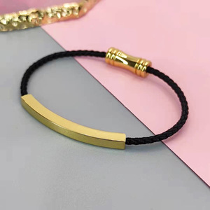 Custom Engravable Stainless Steel Bar <b>Bracelet</b> | Adjustable Braided Nylon <b>Rope</b> | Colorful Statement Jewelry for Men & Women - Product Image 3