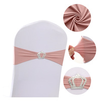 Sangle à boucle couronne pour dossier de chaise, couleur unie, élastique, extensible, lavable, pour la maison, mariage, banquet, décoration avec anneau couronne et nœud