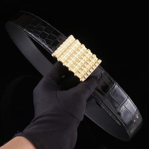 Ceinture pour homme de la série Luxe avec boucle entièrement en acier, en cuir de crocodile véritable, design tendance - Product Image 2