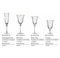 Ensemble de verrerie en cristal de luxe avec bordure dorée, flûtes à champagne, verres à vin rouge et blanc, gobelets, verres à pied pour mariage, hôtel, restaurant