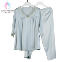 GX4908021 Vente en gros de pyjama en satin de soie pour femmes, ensemble pyjama sexy en dentelle pour femmes