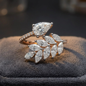 Luxury Pear Cut Moissanite Diamond Engagement <b>Ring</b> <b>Set</b> 14K Rose <b>Gold</b> Marquise Leaf Wedding Band Bridal <b>Ring</b> <b>Set</b> for Women - Product Image 3