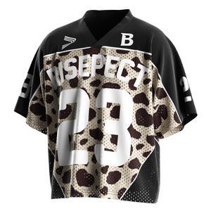 เสื้อฟุตบอลย้อนยุคสไตล์อเมริกันแบบยูนิเซ็กซ์ พร้อมแผ่นปะหมายเลขลายเสือดาวสุดคลาสสิก ผลิตจากผ้าตาข่ายแห้งเร็ว เหมาะสำหรับวันแข่งขัน - Product Image 1