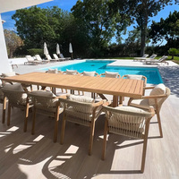 Meubles de jardin modernes en teck massif de luxe pour l'extérieur et l'intérieur, table et chaises de salle à manger pour la plage, les hôtels, les villas