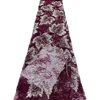 Tissu KC Multicolore Feuille d'Érable Strass Perlé Dentelle Tulle Scintillante Maille Africaine Aso Ebi Résistant à l'Abrasion Respirant Mariage