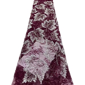 Tela KC Multicolor con Hojas de Arce, Pedrería y Cuentas, Tul Brillante, Malla Africana Aso Ebi, Resistente a la Abrasión, Transpirable, para Bodas - Product Image 1