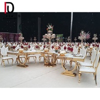 Dubaï style or en acier inoxydable demi-lune plateau en mdf table à manger de mariage