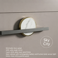 Muebles de Baño de Alta Calidad, Conjunto de Muebles de Baño con Encimera de Piedra, Espejo Inteligente con Luz Ambiental, Gabinete de Madera Maciza Montado en la Pared