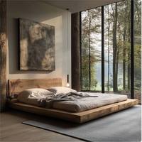Lit double 18m en bois massif, style rétro minimaliste moderne du milieu du siècle, Wabi-sabi, design simple personnalisable