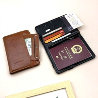 Portefeuille de voyage vintage portable en cuir PU pour passeport, avec plusieurs poches, organiseur, étui amovible pour carte d'identité et documents