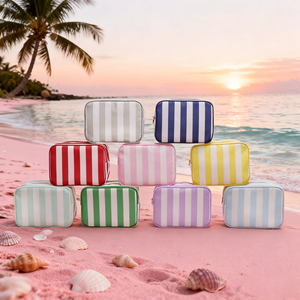 Pochette à rayures brodée personnalisée de grande taille pour femmes et hommes trousse de toilette de voyage trousse à cosmétiques trousse à maquillage à rayures - Product Image 6