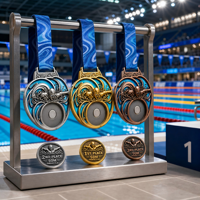 Médaille de championnat de natation personnalisée, pièce de défi magnétique détachable, médaille de récompense sportive en émail souple 3D avec ruban