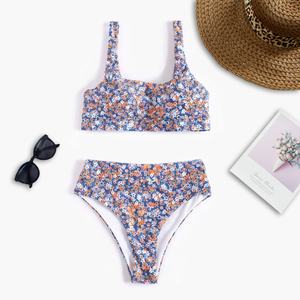 Novedad 2026: Bikinis de cintura alta personalizados del fabricante, ropa de playa sexy para mujer - Diseño geométrico de letras y puntos en colores arcoíris - Product Image 4