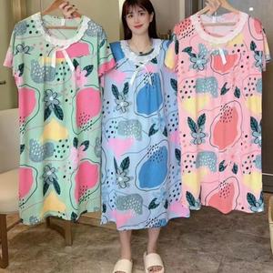 ชุดนอนลำลองของผู้หญิงพิมพ์ลายดอกไม้ชุดนอนเลานจ์สไตล์ชายหาดฤดูร้อนลูกไม้คอกลมผ้าไหม<span class=keywords><strong>นม</strong></span>โอเวอร์ไซส์เดรสเสื้อยืดใส่อยู่บ้าน - Product Image 4