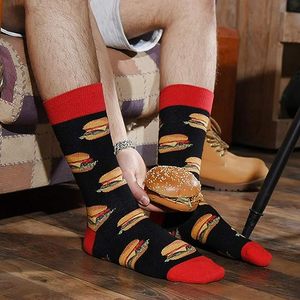Nuevos regalos para hombres <span class=keywords><strong>Crazy</strong></span> Happy Design Calcetín de algodón Novedad Divertido Comida fina Hamburguesa Patatas fritas Patrón Calcetines de vestir para hombre - Product Image 3