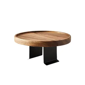 Customt Acacia wooden clip on sofa tray table round sofa arm tray folding bamboo couch tray