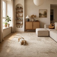 Tapis d'appoint beige chiné de qualité supérieure, texture variée, toucher doux, tapis de sol aux tons neutres pour salon moderne
