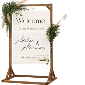 Letrero de Bienvenida de Madera, Soporte de Pie Ajustable, Decoración Floral para Bodas, Rectangular, Madera Maciza - Product Image 5