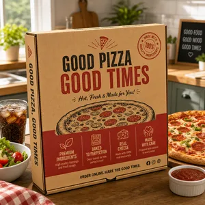 Scatole per Pizza in Carta Kraft, Contenitori Alimentari Monouso in Cartone Ondulato per Ristoranti, Asporto e <span class=keywords><strong>Consegna</strong></span> <span class=keywords><strong>a</strong></span> <span class=keywords><strong>Domicilio</strong></span> - Product Image 1