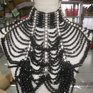 Robe sexy à porter avec des chaînes de perles, veste, tenue, combinaison une pièce, design de cristal de reine, costume de danse pour DJ, <span class=keywords><strong>chanteuse</strong></span> féminine, mariage - Product Image 3