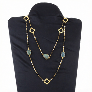 Collier en labradorite dorée avec pendentif multicouche et chaîne à maillons – Bijou pour femme, idéal pour les fêtes et comme cadeau - Product Image 1