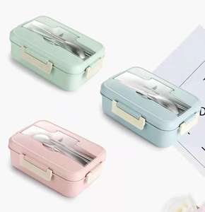 Boîte à lunch en acier inoxydable, vaisselle, récipient de stockage alimentaire en plastique, boîte à bento portable pour enfants, école, bureau, sac à lunch - Product Image 1