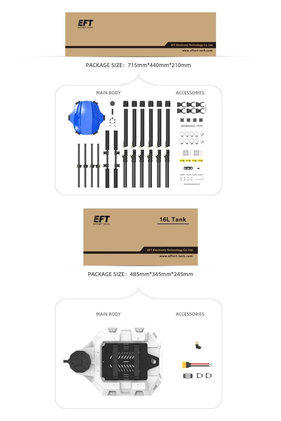 EFT E616P 16L Agriculture Drone, NIAn effort-tech.com PACKAGE SIZE: 71Smm*