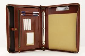 Premium Brown Leather Portfolio Organizer with Zipper Professional Document <b>Folder</b> with Clipboard <b>Card</b> Holder - Product Image 3