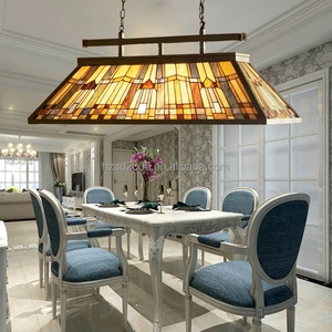 Lustre Tiffany à hauteur réglable en verre teinté, 6 lumières, pour table de billard, salle à manger et salle de snooker - Product Image 2