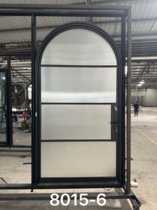 Porte d'entrée en acier profilé mince 2026 avec double vitrage cannelé trempé et finition <span class=keywords><strong>peinture</strong></span> fluorocarbone - Product Image 2