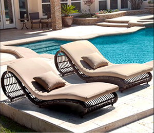 Ensemble <span class=keywords><strong>de</strong></span> chaises longues en rotin d'extérieur modernes et durables avec coussins résistants aux UV et imperméables pour la <span class=keywords><strong>plage</strong></span>, la piscine, la cour et les loisirs - Product Image 2