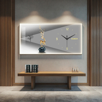 Reloj de Pared LED Moderno Art Deco, Pintura Decorativa de Cristal, Porcelana y Acrílico para Sala de Estar Familiar, Arte de Pared de Bodegón