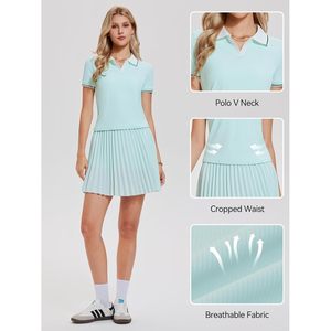 Women's Summer <b>2</b> <b>Piece</b> Tennis Skirt <b>Set</b> Short Sleeve Top Pleated Skirt Quick Dry Sporty Athletic Wear - Product Image 4