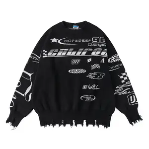 Customized American biker style high-street hole-breaking sweater men and women racing suit couple hipster