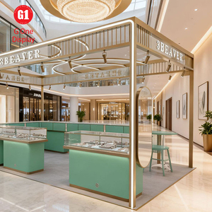 Vitrine à bijoux en verre haute transparence, vente en gros, éclairage LED, tiroirs en bois noir, fabrication métallique, magasin, kiosque de centre commercial - Product Image 1