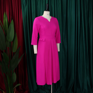 Robes de bureau pour femmes printemps-automne, robes décontractées élégantes de couleur unie plissées, robes africaines pour femmes - Product Image 5