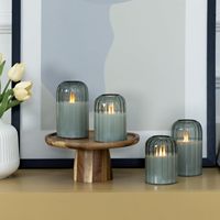 Ensemble de 4 bougies électroniques sans flamme en verre avec télécommande, alimentées par piles, bougies pilier LED scintillantes