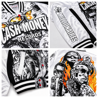 Veste bomber varsity pour homme avec logo personnalisé YZ, portrait d'artiste hip-hop blanc, impression par sublimation, doublure en satin, boutons