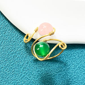 Anillo Abierto de Dos Cuentas de Ojo de Tigre de Cristal Natural, Chapado en Oro de 18K, con Hilo de Amatista, Joyería Redonda DIY - Product Image 2