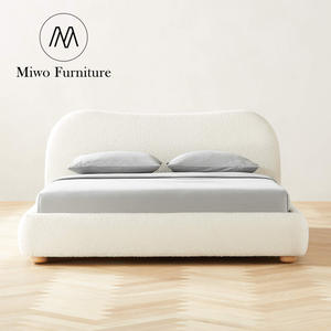 Diseño clásico moderno Diana Cama blanca Marco de madera maciza Tela de terciopelo Hotel Tapizado King Size Cama doble Incluye masaje - Product Image 2