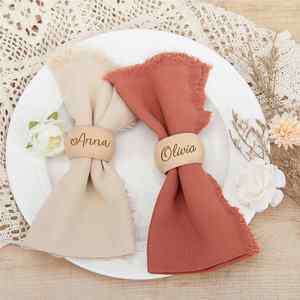 Anillos de Madera, Tarjetas de Lugar con Nombre Personalizado, Anillos para Servilletas para Recepción de Boda, Decoración Rústica para Mesa - Product Image 5