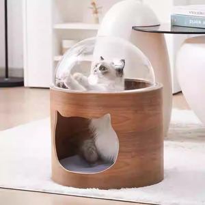 Casa para Gatos de Madera Maciza y Acrílico con Cápsula Espacial Transparente, Cama para Gatos y Árbol para Gatos, Nido de Parto para Gatos para Todas las Estaciones - Product Image 2