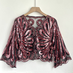 Wholesale Luxury <strong>Sequin</strong> Embroidered Cardigan <strong>Top</strong> Female See Through Stylish Casual <strong>Tops</strong> - Product Image 4