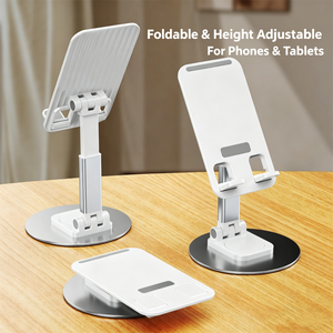 Support de <span class=keywords><strong>téléphone</strong></span> portable rotatif à 360°, pliable, réglable, rond, en métal, pour bureau et voyage, étanche et amortissant - Product Image 3
