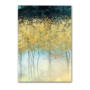 Hand made painted Christmas gift Abstract Wall Art Nature Picture Gold Foil Tree Painting for home office restaurant decor