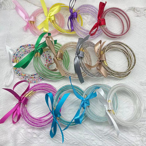 Manik-manik kaca manik-manik beras silikon lima lapis lintas batas gelang manik-manik kecil warna Solid warna campuran/gelang - Product Image 1