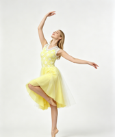 Robe de danse de ballet en dentelle jaune et blanche sans manches, jupe en tulle mi-longue, costume de danse lyrique pour femme pour spectacle sur scène