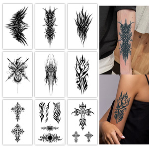 Tatuaje temporal ornamental gótico oscuro abstracto, tatuaje semipermanente cruzado resistente al agua, último tatuaje <span class=keywords><strong>de</strong></span> hierbas <span class=keywords><strong>para</strong></span> brazo <span class=keywords><strong>de</strong></span> 2 semanas - Product Image 1